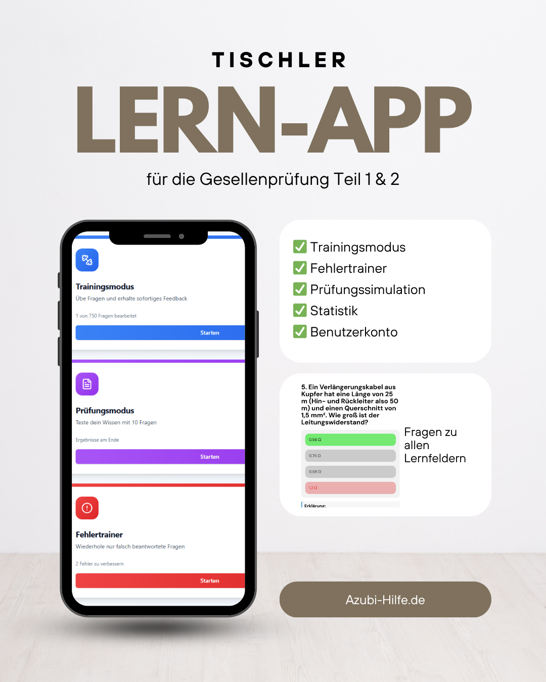 Tischler Trainer - WebApp für deine Prüfungsvorbereitung (Zwischen- und Gesellenprüfung)